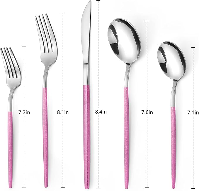 VANVRO Mirror Silver Rosy Silverware Set, 20-Piece Stainless Steel Flatware Set, Satin Finish tableware Cutlery Set, Service for 4, Home and Restaurant, Dishwasher Safe