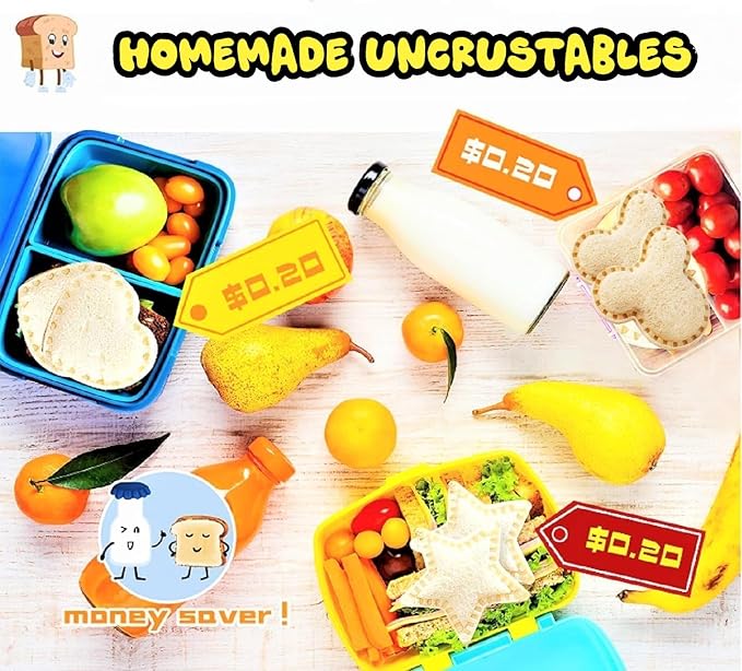 Uncrustable Sandwich Cutter, Crustless Sandwich Cutter and Sealer Set | 26PCS Sandwich Cookie Cutters & Forks, Heart Star Dino Mouse Butterfly Unicorn etc Shapes, Lunch & Bento Box Accessories