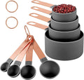 8-Piece Stackable Rose Gold Stainless Steel Handled Measuring Cups | and Spoons for Measuring Dry and Liquid Ingredients (grey)
