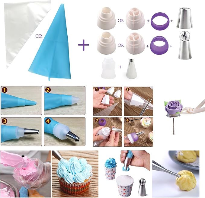 Russian Piping Tips for Cake Decorating – 88Pcs Flower Icing & Frosting Nozzles Set – Complete Pastry Baking Tools Kit – Small & Large Floral Piping Tips for Cupcakes, Cookies & Professional Bakers
