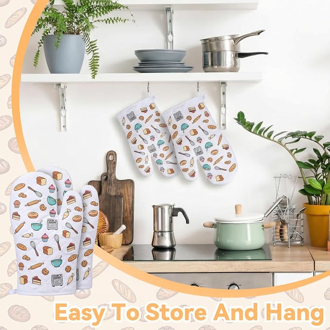 Geyoga 18 Pairs Oven Mitts Heat Resistant Kitchen Long Oven Gloves Mitts Thick Cotton Winter Quilted Baking Flexible Glove Bulk for Cooking BBQ Picnic Kitchen Grilling 10.6 Inch(White)