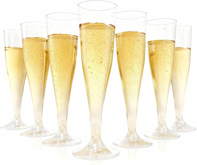 Bestluck 100Pack 4.5oz Clear Champagne Flutes Plastic | Plastic Disposable Stemware, Disposable Champagne Flutes for Party, Mimosa Bar, Wedding, Anniversary and Graduation
