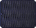 Silicone Dish Drying Mat, Non-Slip Easy Clean Sink Mat, Dark Blue, 14"x11" | Quick-Dry Ridges, Large Heat-resistant Dish Drainer Mat for Kitchen Counter, Hangable & Roll-Up for Storage, Dishwasher Safe
