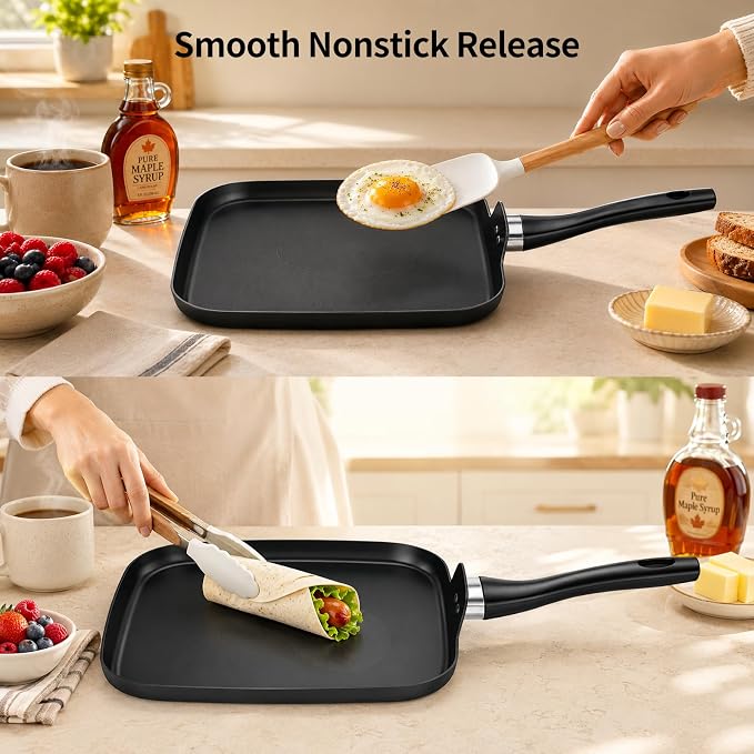10 Inch Square Griddle Pan, Nonstick Grill Pan for Cooking Eggs, Omelettes, and More, Griddle Cookware, PFOA Free