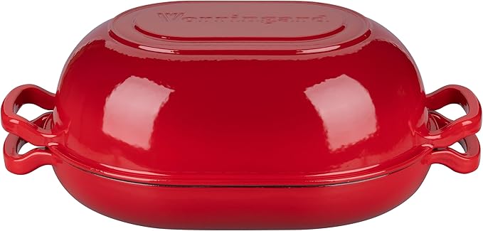 VORRINGARD Enameled Cast Iron Sourdough Bread Oven, Dutch Oven, Loaf Cast Iron Bread Pan for Homemade Bread Baking, Meatloaf Pan with Lid, 7QT, Red