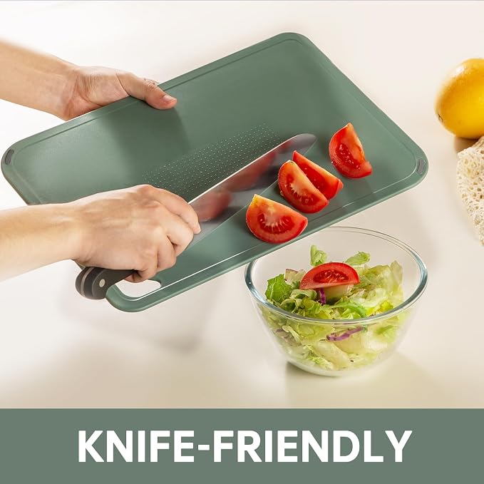 Plastic Cutting Board Set of 3-Cutting Boards for Kitchen BPA Free | Large-Small Chopping Boards, Non-Slip for Cooking, Dishwasher Safe, Camping, Portable, with Grip Handle, Sage Green