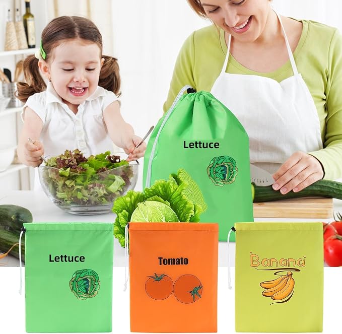 3Pcs Storage Bag with Aluminum Lining - 13.7x11", Banana & Lettuce Fresh Reusable Produce Bags Vegetable & Fruit Storage Bags with Foil Lining for Freshness, Refrigerator Safe.