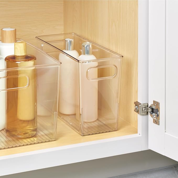 iDesign Tall Plastic Storage Bin with Handles, Set of 4, Clear | For Fridge or Freezer, Made in USA