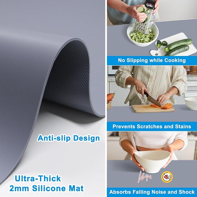 Extra Large Silicone Mat 78.74”x19.69”x0.08”, Multipurpose Silicone Mat Thick Heat Resistant Mat Shipped Rolled Up Kitchen Counter Mat Waterproof Silicone Mats for Kitchen Counter Dark Gray | Thick Nonslip Silicone Counter Mat, Waterproof Kitchen Count...