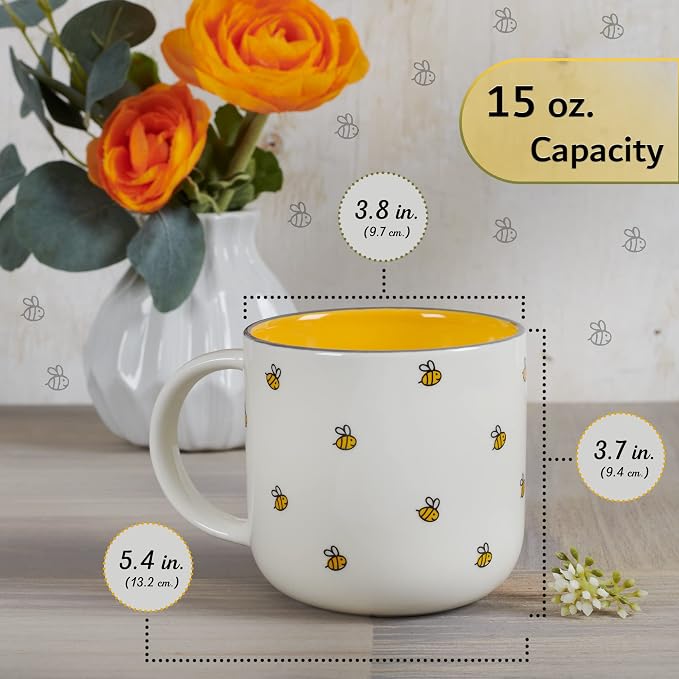 Christian Art Gifts Large Ceramic Coffee & Tea Mug for Women: Kind Words are Like Honey Inspirational Bible Verse, Cute Microwave/Dishwasher Safe Bumble Bee Cup, Yellow/White, 15 oz. (Pack of 2)