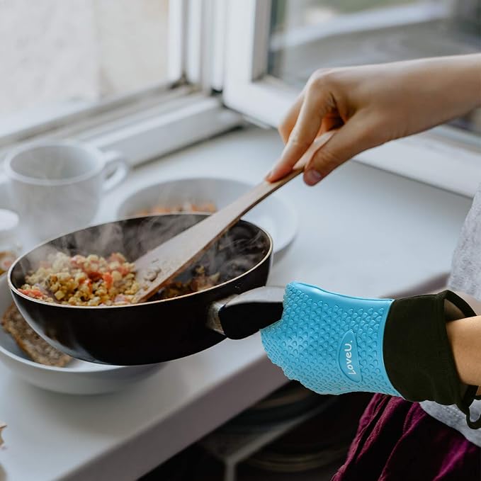 Silicone Oven Mitts Gloves - Heat Resistant, Non-Slip for BBQ, Grilling | 450°F Double-Layer｜Waterproof Kitchen Cooking Barbecue Mittens ｜5 Finger Hot Mitt for Baking, Smoker& Cast Iron(XL-XXXL)