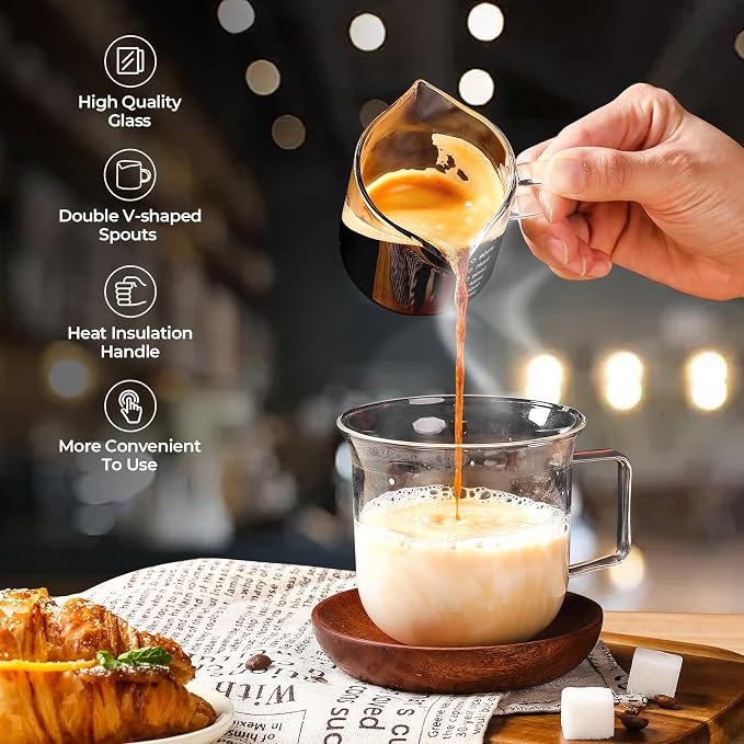4 Oz Espresso Shot Cups Set of 2 Double Spout with Handle Measuring | Food-grade clear durable glass, Coffee bar accessories, Easy to clean, Smooth pouring, Ideal for desserts and salad dressing