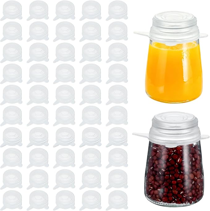 LANIAKEA 50PCS Small Silicone Stretch Lids 2 Inch Reusable Silicone Jar Cover lids to Fit 2 Inch to 2.7 Inch Expandable Food Storage Covers for Milk Bottles, Yogurt Jars, Cans Lids Small