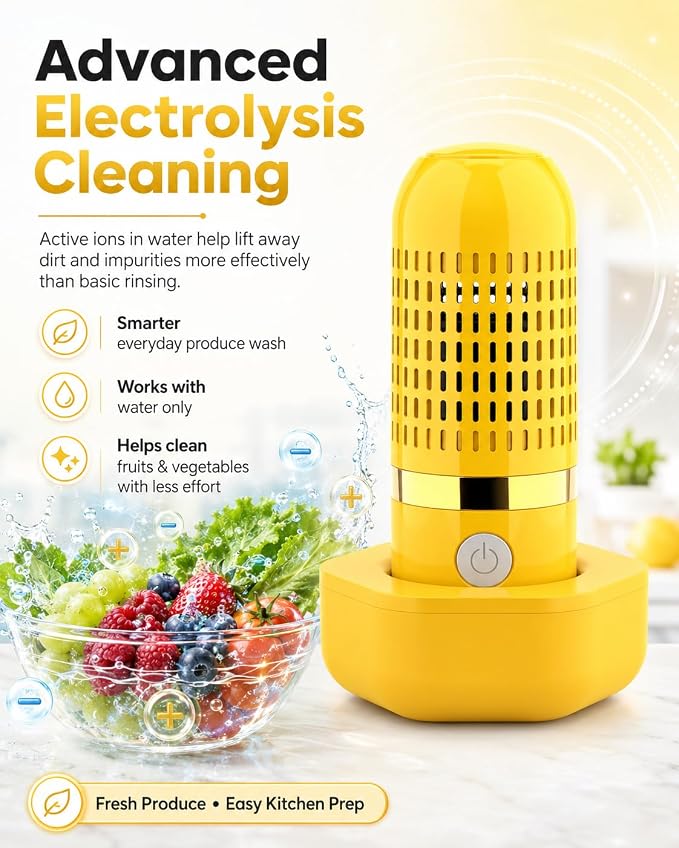Produce Cleaner Vegetable Fruit Cleaning Wash Veggie Berry Washer Spinner Purifier Device Reviews Washing Bowl with Strainer Machine Purpose Household Gadgets Ultrasonic Portable