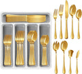 45-Piece Silverware Set with Organizer, Stainless Steel Flatware Set for 8 | Gold Cutlery Utensil Sets, Includes Forks, Knives, Spoons & Serving Utensils, for Dining, Entertaining & Housewarming