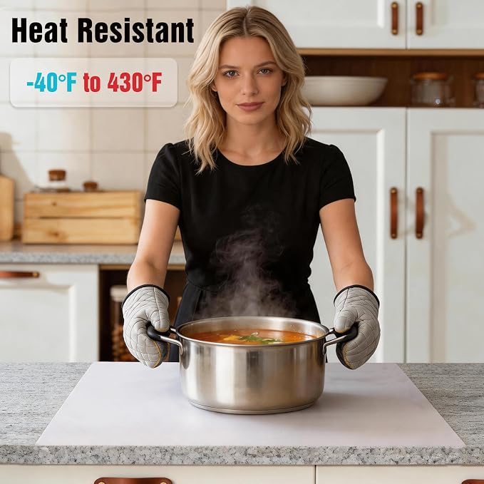 Silicone Mat for Kitchen Counter with Edge Protection – Quartz Countertop Protector, Heat Resistant & Non-Slip, Easy Clean, 100% Food Grade Silicone, 28"x20" (Translucent)