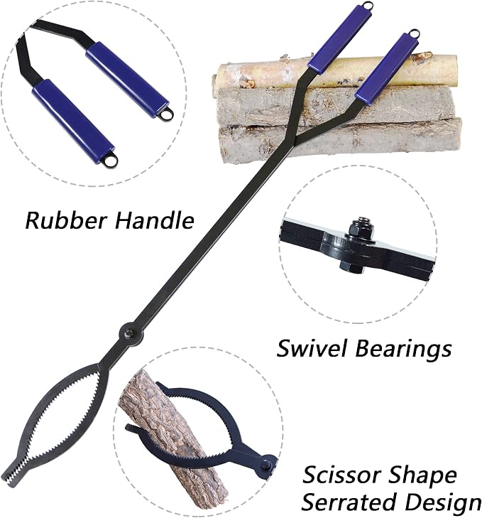 40in Heavy Duty Fire Tongs with Scissor Shape Serrated | Firewood Grabber Tool, Log Claw Tongs for Bonfire Campfire Fire Pit, Outdoor Indoor Log Grabber, Rustproof