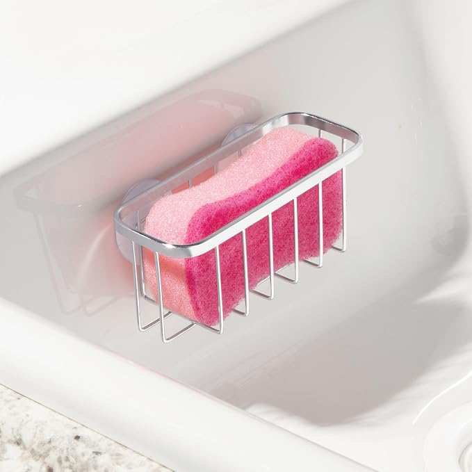 iDesign Stainless Steel Suction Sponge Holder, 2-Pack, Polished | Kitchen Sink Caddy Organizer