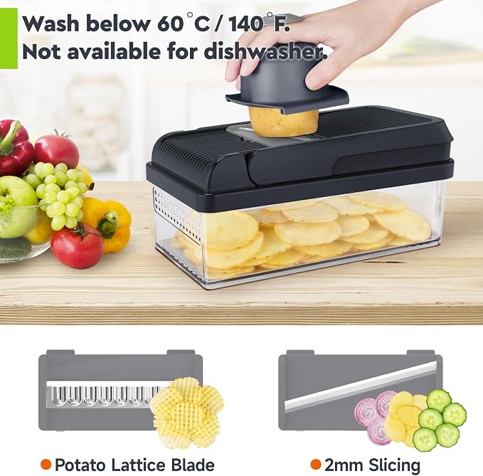 MealHelper 15-in-1 Vegetable Chopper, Food Veggie Chopper With Container | Kitchen Prep Tool, Cheese Grater, Home Essentials & Kitchen Gadgets, with Sharp Stainless Steel Blades(10 Blades, Gray)
