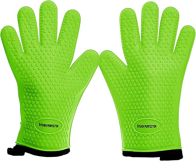 KITCHEN PERFECTION Silicone Smoker BBQ Gloves - Heat Resistant Oven Mitts | Waterproof, 5-Finger Design For A Better Grip, for Pitmasters, Meat Smoking, Grilling, Cooking, Frying Turkey | Grill Gift