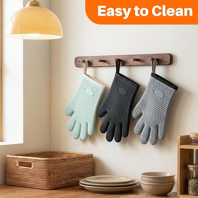 4Pack Silicone Oven Mitts Heat Resistant,Waterproof & Non-Slip Oven Gloves with Fingers,Silicone Oven Gloves Kitchen Mitts for Baking and Cooking(Grey)