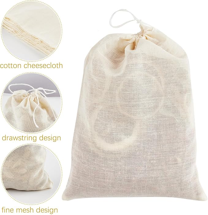 TUZAZO 24 Pcs Muslin Bags with Drawstring 6 x 8 inch, Reusable Spice Bags for Cooking Soup, Natural Cotton Unbleached Cheesecloth Bag for Straining, Bone Broth Brew Herb Sachet Bag Empty