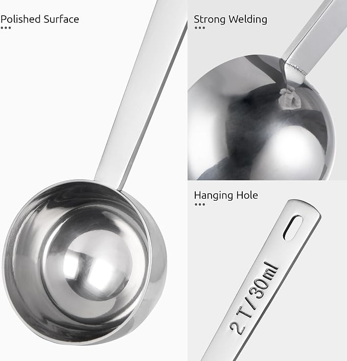U-Taste Coffee Scoop 2 Tablespoon, 4.3in Long Handle Tbsp Measuring Spoon | 18/8 Stainless Steel Tablespoon Scoop, Long Metal Coffee Spoon Scooper, Coffee Meansure Scoop for Ground Coffee Bean Espresso