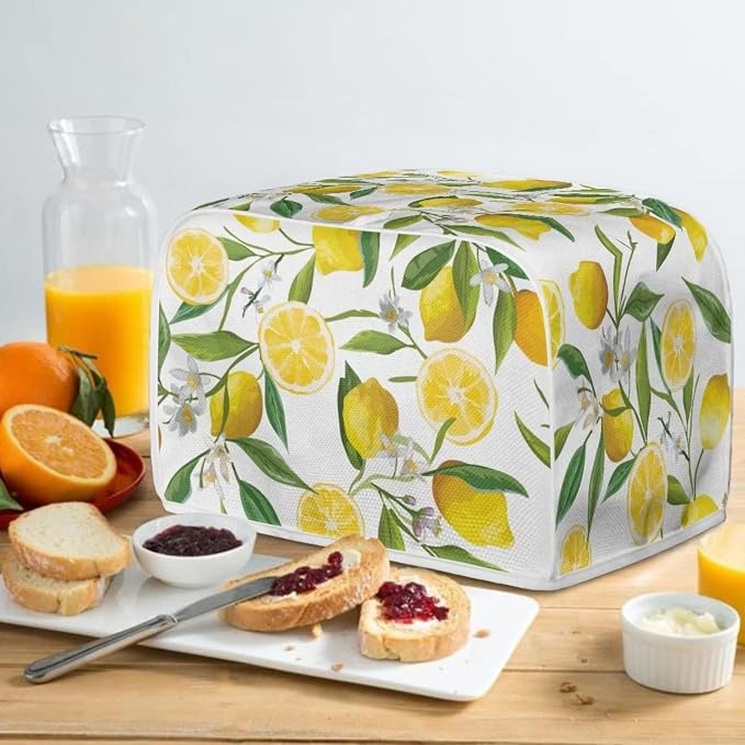 Floral Lemon Toaster Cover for 2 Slice Bread Toaster Oven - Dustproof Kitchen Small Appliance Protector for Bakeware