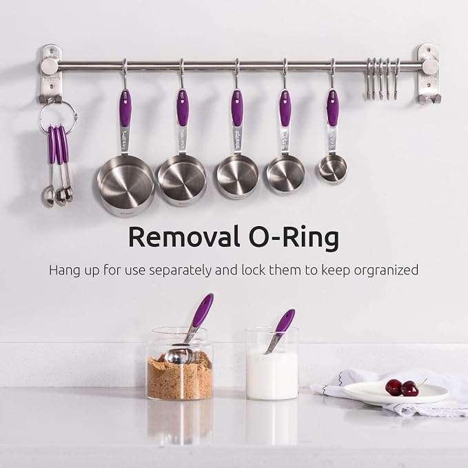 U-Taste 10 Piece Measuring Cups and Spoons Set in 18/8 Stainless Steel (Purple) | Upgraded Thickened Handle, Reinforced Welded Joints, Nested Stackable Design, Metal Measure Set for Kitchen Baking Cooking