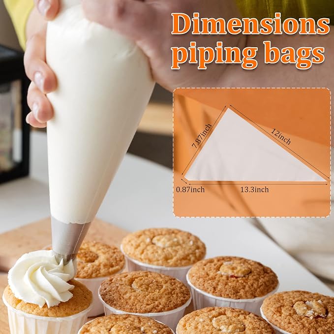12 Inch - 200 PCS Disposable Piping Bags, Heavy Duty Anti Burst Pastry Bags | Bump Non-slip Design for Cupcakes, Cookies, Candy Pastry and Durable Baking Kit (Thickened)