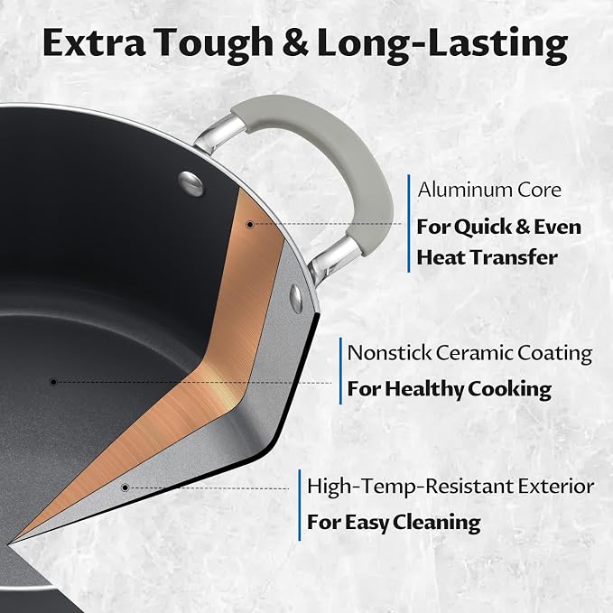 BEZIA 8QT Non Stick Stock Pot with Lid, Ceramic Induction Cooking Pot | Stay-Cool Silicone Handles, Oven Safe & Easy Cleanup, for All Stovetops, for Whole Chicken Soup, Weekend Meal Prep, Blanching
