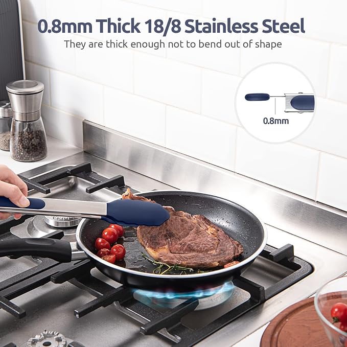 U-Taste Kitchen Tong for Cooking, 600ºF Heat-Resistant, 12in/Midnight Blue | Large Tongs for Serving Food, Big Rubber Tong for Grill/BBQ, Silicone Tips & 18/8 Stainless Steel Handle, Smooth Locking