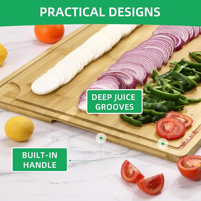 GarveeHome Extra Large Bamboo Cutting Board, 30 x 20 in Wooden Chopping Board for Kitchen, Butcher Block with Juice Groove and Handles, Stove Top Cover, Over Sink Noodle Board
