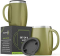 Stainless Steel Insulated Coffee Mugs Set of 2 (14oz) – Double Wall Coffee Cups With Spill Resistant Lid & Strong Handle, Shatterproof Cups for Cold Drinks, Hot Beverages, Indoor & Outdoor Use