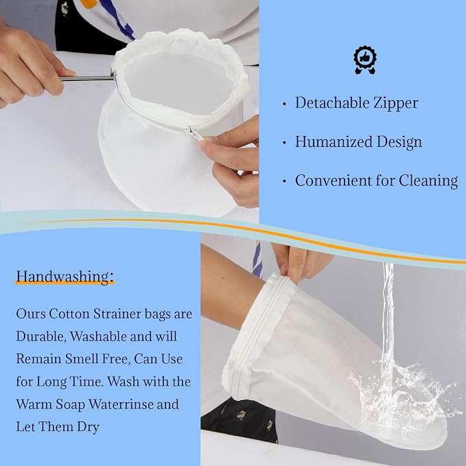 Fine Mesh Strainer, 6Pcs Cloth Strainer Bags with Steel Handle | Reusable Cotton Bags, Multipurpose Strainer Bags, Nut Milk Bags, Juice Strainer for Juicing, Coffee, Thai Tea