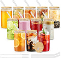 Glass Cups with Lids and Straws - 16 oz Glass Drinking Cups Set for Coffee | Glass Cups with Bamboo Lids, Iced Coffee Cup, Home Essential, Coffee Bar Accessories, Glass Tumbler, Reusable, 12 Pack