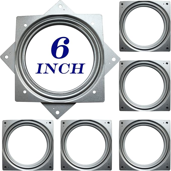 6Pack 6Inch Lazy Susan Hardware Square Rotating Bearing Plate Turntable | Lazy Susan Hardware Base for Serving Trays Kitchen Storage Racks Craft Table Zinc Plated Steel Swivel Plate 500lbs Capacity