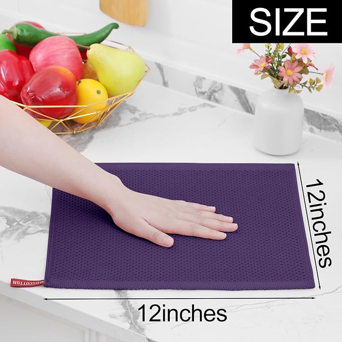 Homaxy 100% Cotton Waffle Weave Kitchen Dish Cloths 6-Pack, Eggplant | 12 x 12 Inches, Ultra Soft Absorbent Dish Towels, Quick Drying Dish Rags with Hanging Loop