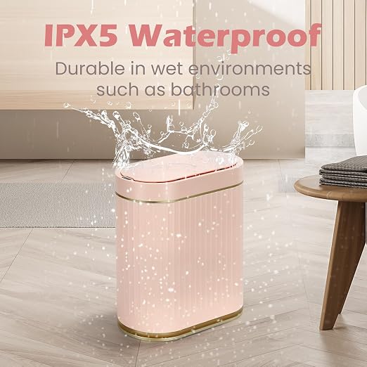 SYNCVIBE Bathroom Sensor Trash Can with Lid, 2 Gallon, Automatic Lid, Pink | 7.5 Liter Smart Garbage Bin, Slim IPX5 Waterproof Plastic Wastebasket, Small Trash Bin for Bedroom, Office and Living Room