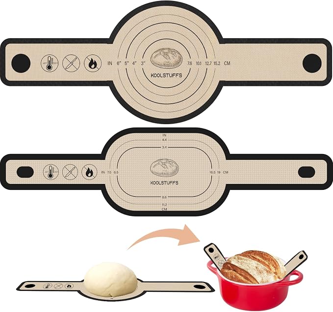 Koolstuffs Sourdough Silicone Bread Sling for Dutch Oven, 2 Pack | Long Handles for Dough Transfer, Nonstick Bread Release, Dishwasher Cleanup, Flexible Reusable Design, Oval and Round, Black
