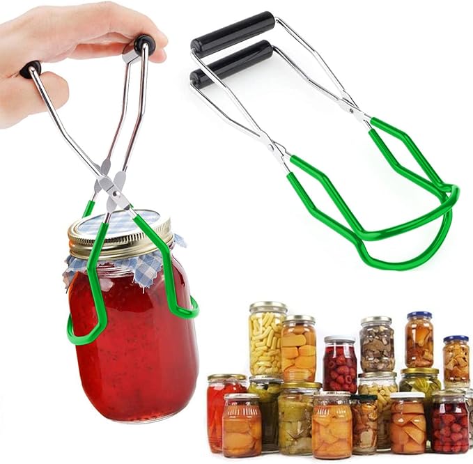 Canning Jar Lifter Tongs - Stainless Steel Jar Lifter with Rubber Grips | Slip Wide-Mouth Clip for Kitchen Restaurant, Green