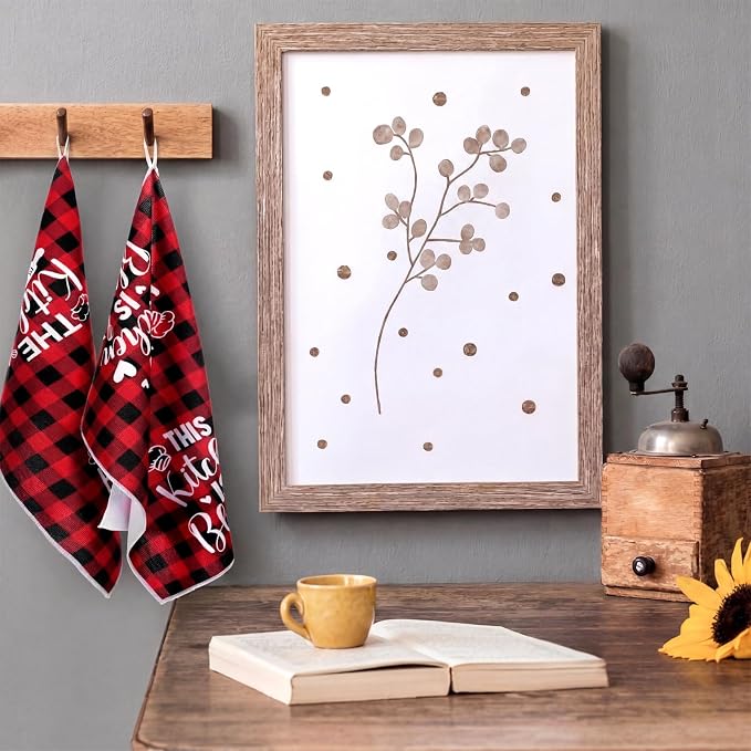 4 Pcs Red Black Kitchen Towels Happiness Dish Towels Gifts | Heart of the Home Decorative Hand Tea Dishcloths with Hanging Loop Housewarming Gift for Home Funny Kitchen Decor Accessories
