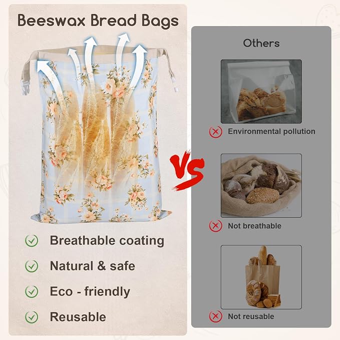2 Pack Beeswax Bread Bags for Homemade Bread, Sourdough Storage XL 17"x13" | Reusable Bees Wax Bread Bag & Keeper, Natural Canvas with Premium Box for Home Baking, Freezer Storage & Outdoor Use