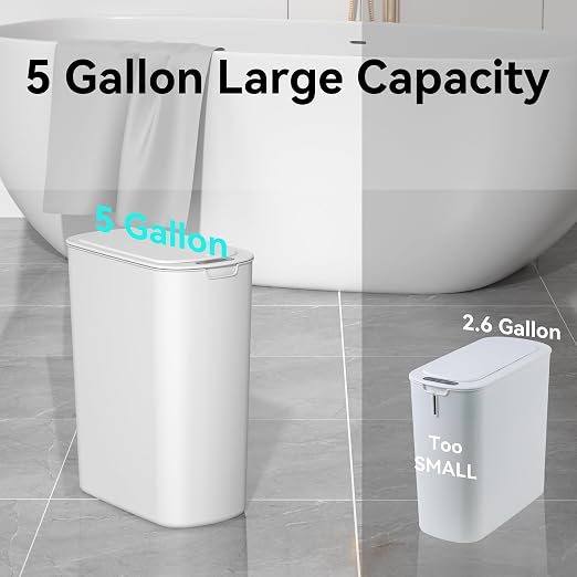5 Gallon Motion Sensor Bathroom Trash Can Automatic Garbage Cans with Lid Touchless Smart Slim Plastic Trash Bin for Kitchen, Bedroom, Toilet, Office, Living Room