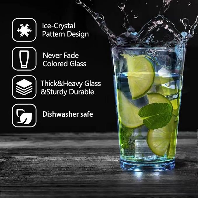 JGIRL Unbreakable Plastic Drinking Glasses,Set of 6,16 Ounces (Blue) | 16 oz plastic Tumbler Cups, Shatterproof Drinking Cups, Plastic glass cup,cups for kitchen ,cup set, Dishwasher Safe