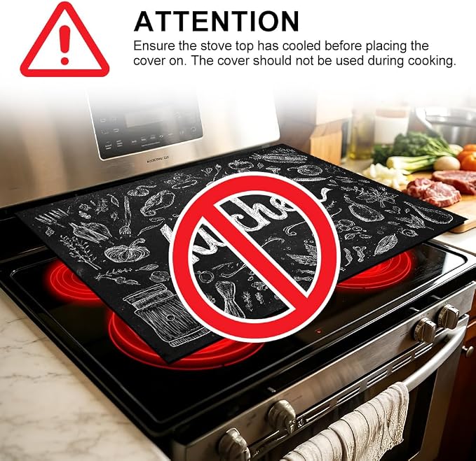 Chalkboard Kitchen Stove Top Cover 28.35x20.47 in Non Slip | Heat Resistant Cooktop Protector Mat with Non-Slip Backing, Scratch Protection and Countertop Drying Mat.