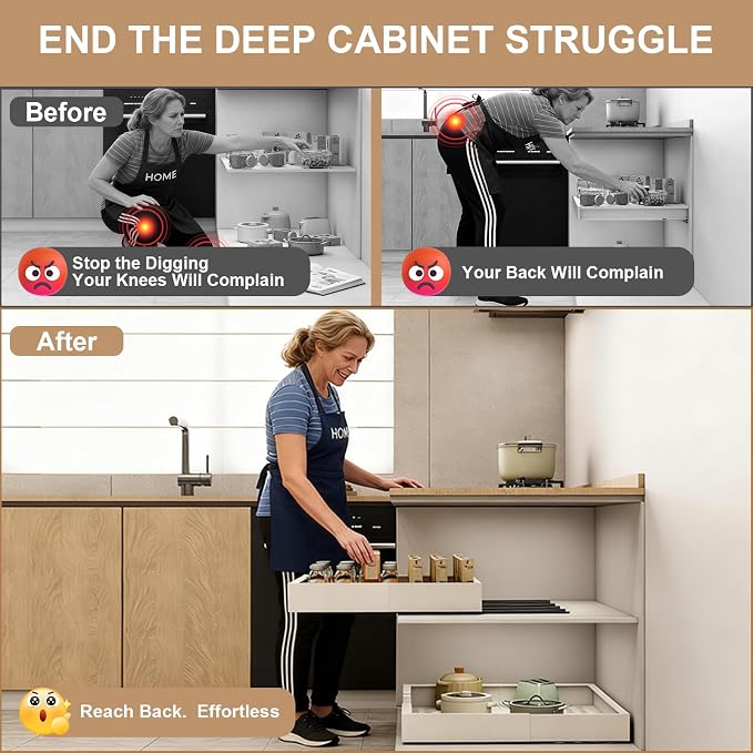 Fokyfok Pull out Cabinet Organizer,7"-11"W, 17"-24"D,Expandable,Adhesive | No Drill,Roll out Drawers,Adjustable Slide out Shelves for Kitchen,Pantry,Framed and Framless Cabinets,White,1PC