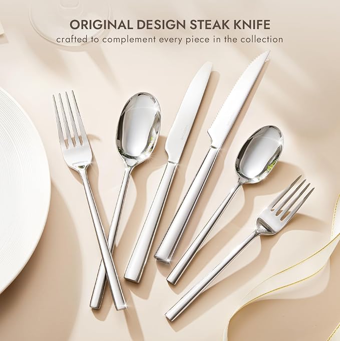 Silverware Set with Steak Knives, 48-Piece Forged Flatware Set Cutlery Set Premium Stainless Steel, Service for 8, for Kitchen, Home, Wedding, Party, Mirror Polished and Dishwasher Safe