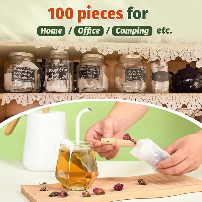 Empty Tea Bags for Loose Leaf Tea, 100Pcs Disposable Tea Infuser Sachets | Fillable Tea Filter Bags with Cotton Drawstring(3.54"X 2.75"), Widely Used for Stewing or Brewing Tea, Coffee, Herb, Spice