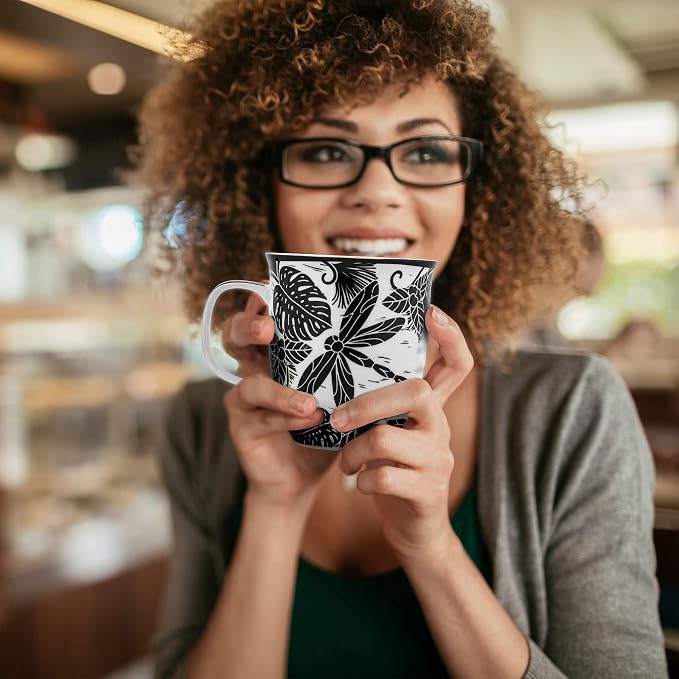 Karma Gifts 14 oz Black and White Boho Mug Dragonfly - Cute Coffee and Tea Mug - Ceramic Coffee Mugs for Women and Men